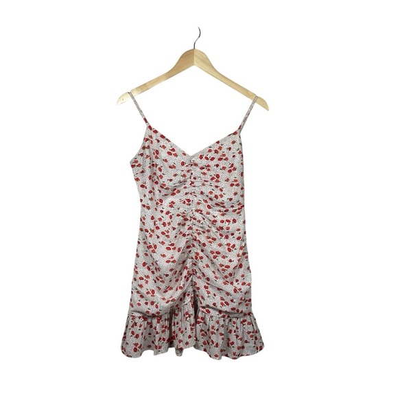 Urban Outfitters Floral Dotted Cinched Ruffle Mini Slip Dress White/Red Size M - Picture 5 of 13